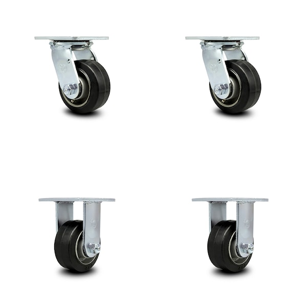 4 Inch Rubber on Aluminum Caster Set with Ball Bearings 2 Swivel Lock 2 Rigid